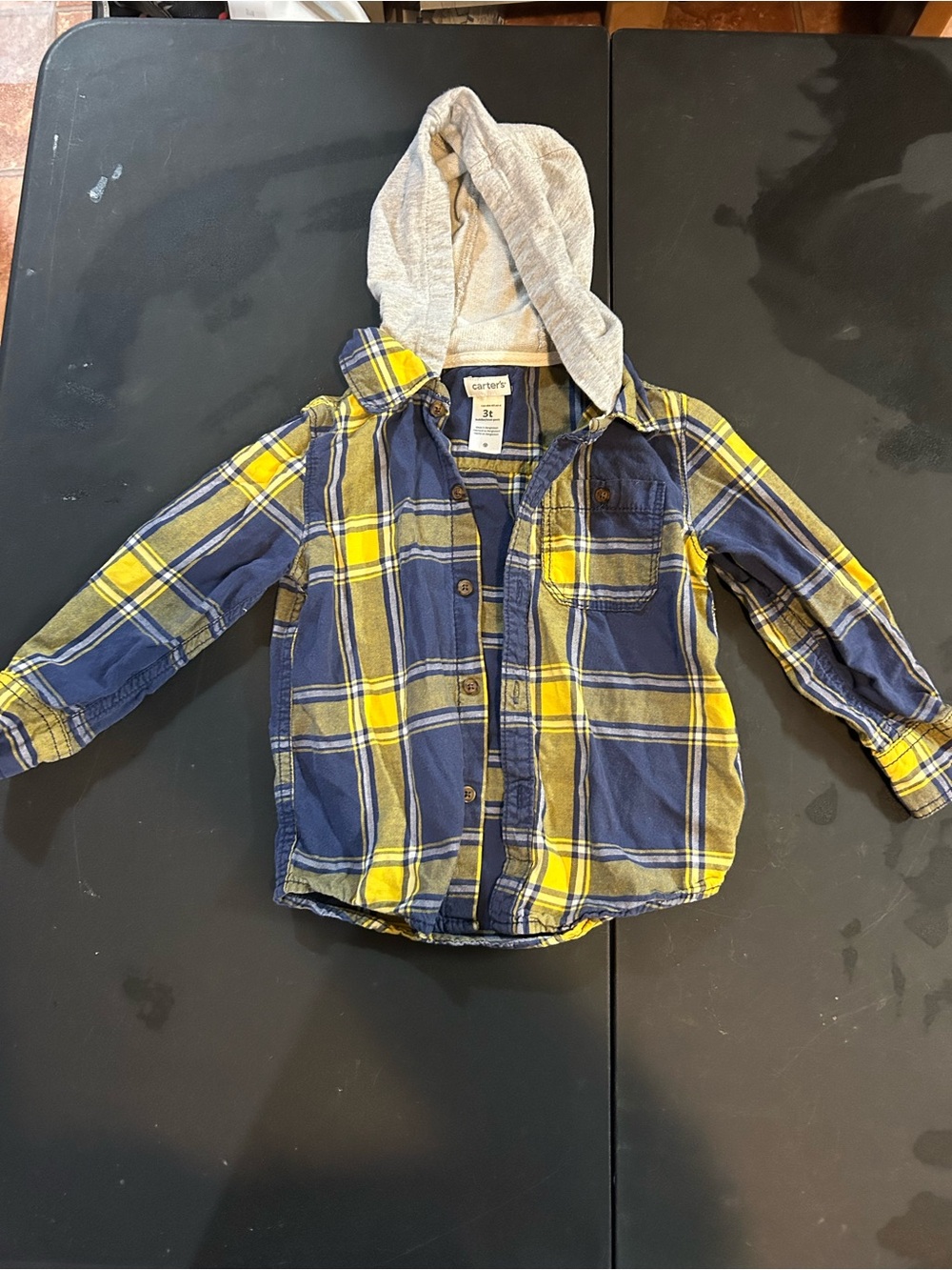 Carter's Yellow & Navy Plaid Hooded Button-Down Shirt
